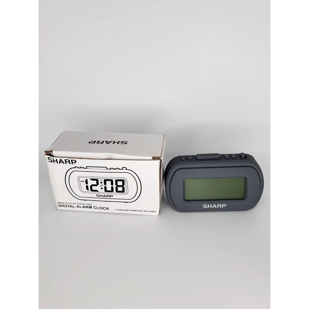 Sharp Digital Alarm Clock With Blue LED Backlight Rubberized Case‎ Battery Power